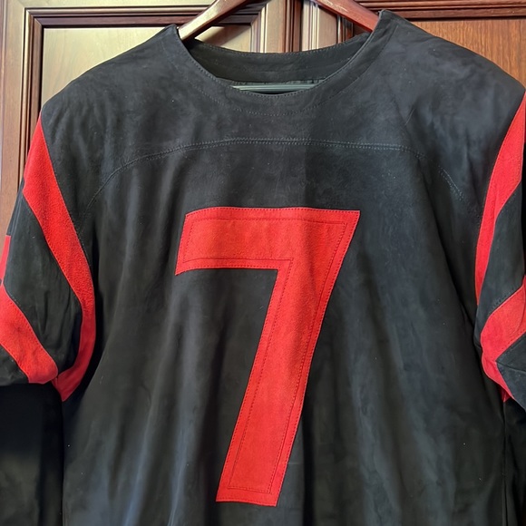 ROGER EDWARDS Vintage Custom Black Suede Leather & Red #7 Sports Pullover Jersey - Picture 5 of 8